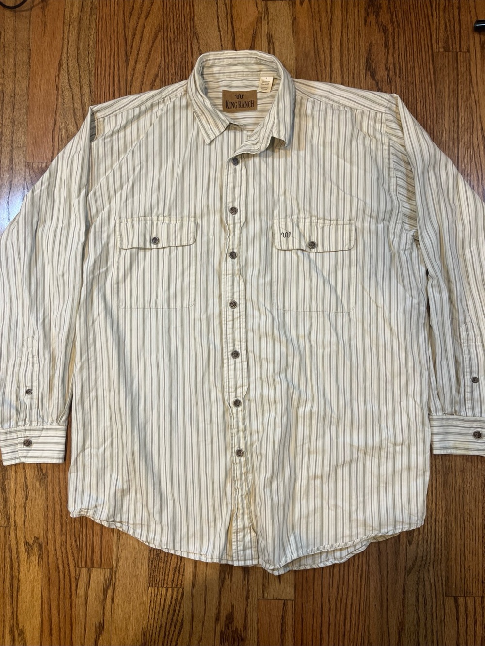 King Ranch Long Western Button Up Shirt Cotton Mens L  Striped Heritage Cowboy